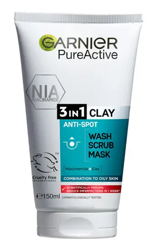 Garnier PureActive 3-In-1 Clay Wash + Scrub + Mask