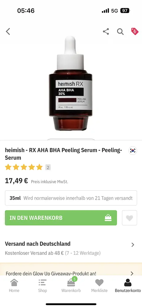 heimish RX AHA BHA Peeling Serum