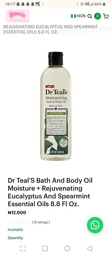 Dr Teal’s Moisturizing Bath & Body Oil Eucalyptus and spearmint with jojoba oil, sweet almond oil and grapeseed oil