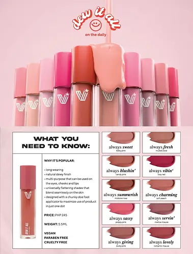 Vice Cosmetics Dew It All Liquid Blush - Long-wearing, Multi Use, Cream Blush