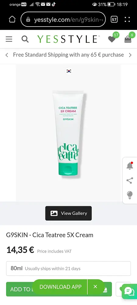 G9 Skin Cica Teatree ×5 Cream