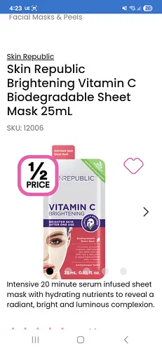 Skin Republic Brightening Vitamin C Biodegradable Sheet Mask