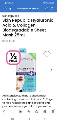 Skin Republic Hyaluronic Acid & Collagen Biodegradable Sheet Mask