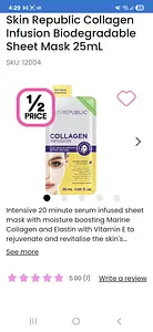 Skin Republic Collagen Infusion Biodegradable Sheet Mask