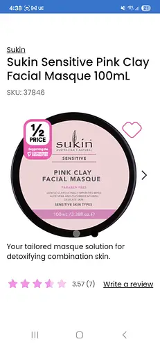 Sukin Sensitive Pink Clay Facial Masque