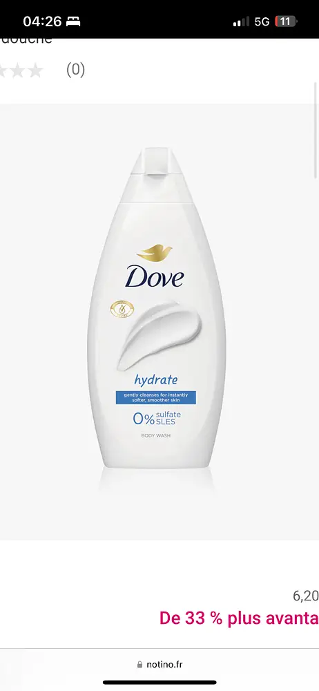 Dove Shower Gel Hydrate 0% Sulfate