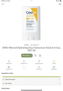 CeraVe CeraVe - 100% Mineral Hydrating Face Sunscreen Stick for Face, SPF 50