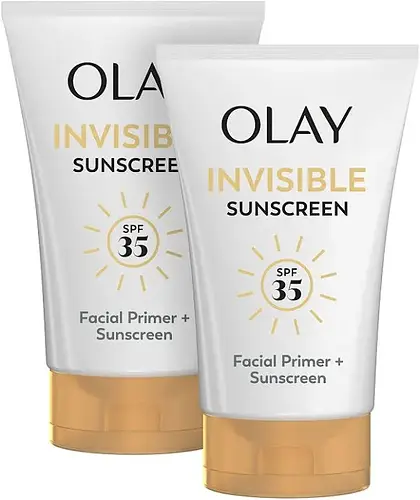 Olay Olay Invisible Sunscreen, SPF 35, 100% Invisible Facial Sunscreen and Makeup Primer - Fragrance-Free, Weightless, No White Cast Broad Spectrum Sun Protection with Vitamin C & E, Aloe Vera, 1.7 Oz