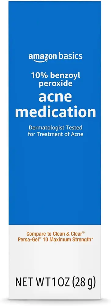 Amazon Basics 10% Benzoyl Peroxide Acne Medication, Maximum Strength, Face Gel