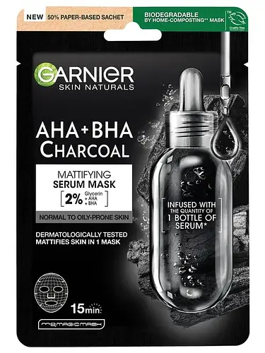 Garnier AHA + BHA Charcoal Mattifying Serum Mask