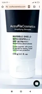 Accufix Cosmetics Invisible Shield With Centella SPF 50 PA++++