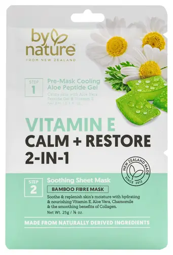 By Nature Vitamin E Calm + Restore 2-In-1 Soothing Sheet Mask