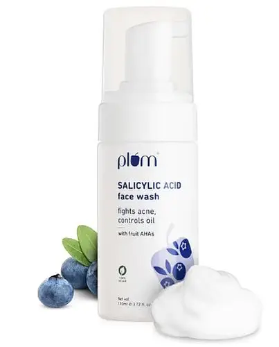 Plum Goodness 1% Encapsulated Salicylic Acid Foaming Face Wash with Glycolic Acid, Fruit AHA & Blueberry Extracts