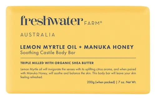 Freshwater Farm Lemon Myrtle Oil + Manuka Honey Soothing Castile Body Bar