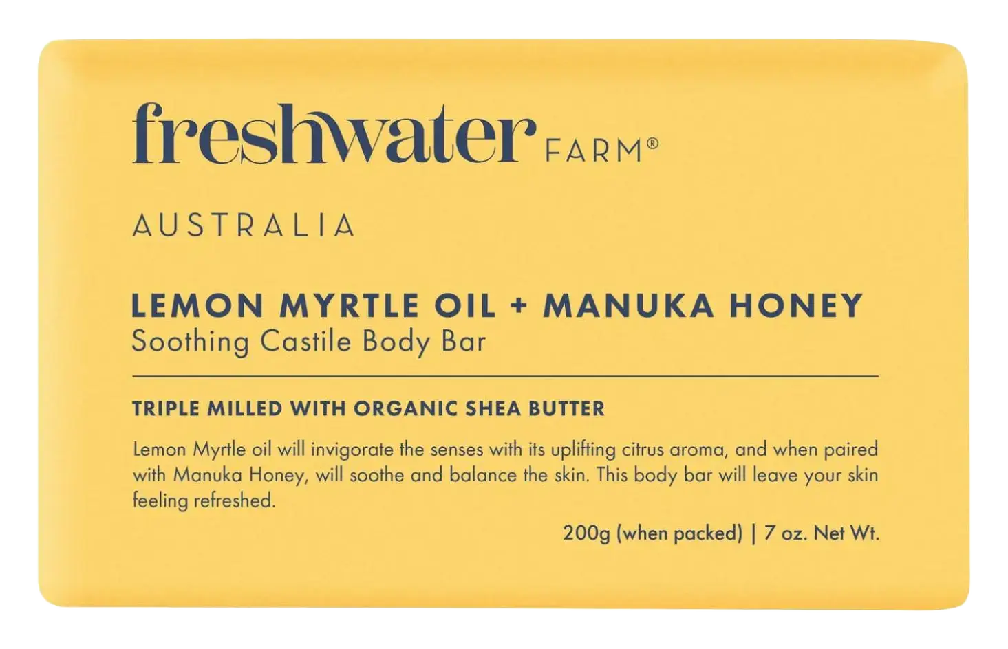Freshwater Farm Lemon Myrtle Oil + Manuka Honey Soothing Castile Body Bar