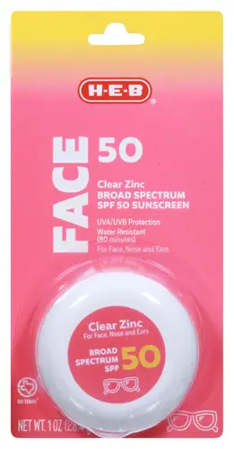 HEB Clear Zinc Broad Spectrum SPF 50 Face Sunscreen
