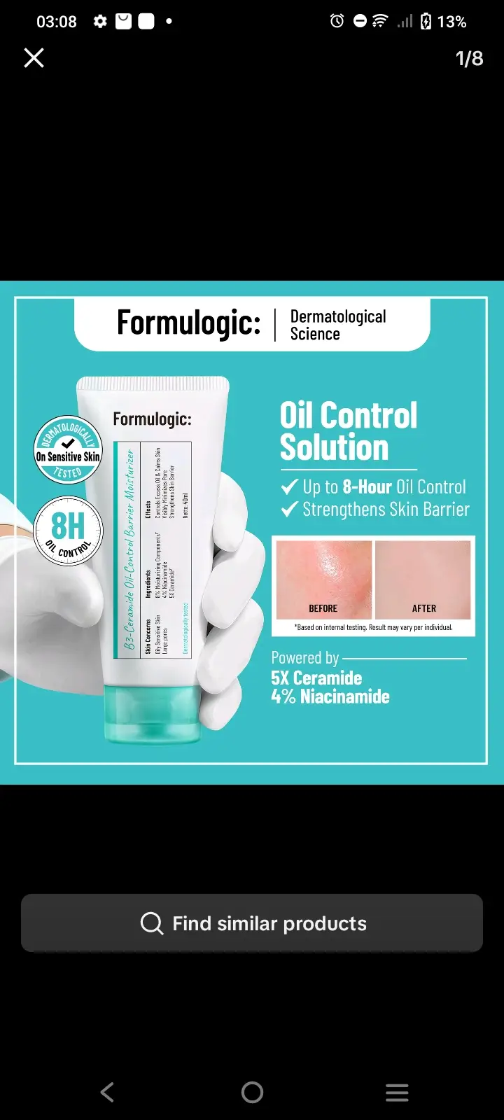 Formulogic: 4%niacinamide + 5x ceramide