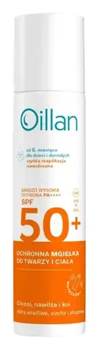 Oillan Ochronna Mgiełka Przeciwsłoneczna Z Filtrem SPF50 Do Skóry Wrażliwej