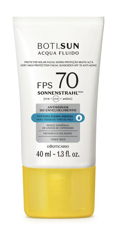 O Boticário Protetor Solar Facial Antissinais FPS70 BOTI.SUN Acqua Fluido