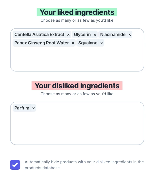 With an account you may set your ingredient preferences