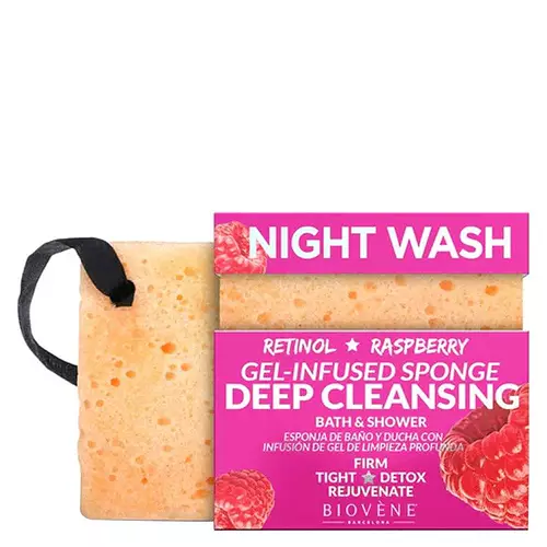 Biovène Barcelona Night Wash Deep Cleansing Retinol & Raspberry Gel-Infused Sponge