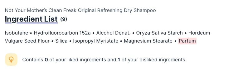 Liked and disliked ingredients for haircare product