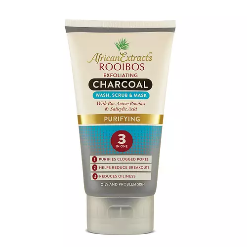 African Extracts Rooibos Skin Care Purifying Exfoliating Charcoal 3-in-1 Wash, Scrub & Mask