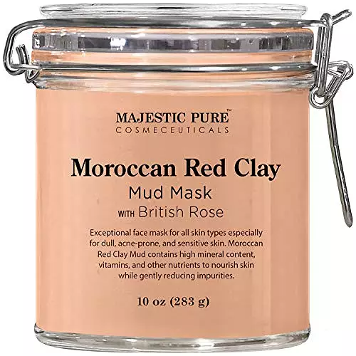 Majestic Pure Cosmeceuticals Moroccan Red Clay Facial Mud Mask with British Rose