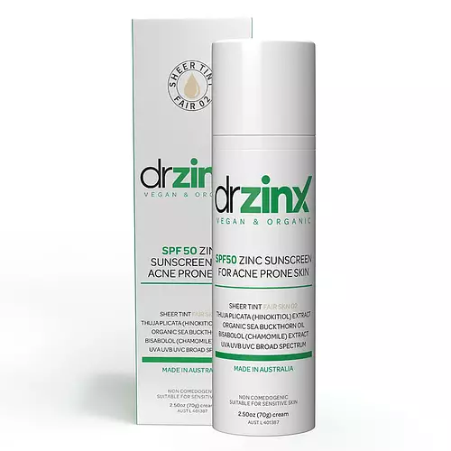 Dr Zinx Organic Mineral Tinted Sunscreen for Acne Prone Skin SPF50 Fair Skin 02