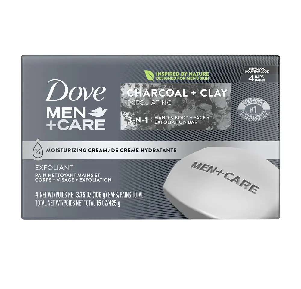 Dove Men+Care Charcoal+Clay Exfoliating 3-In-1 Bar Soap