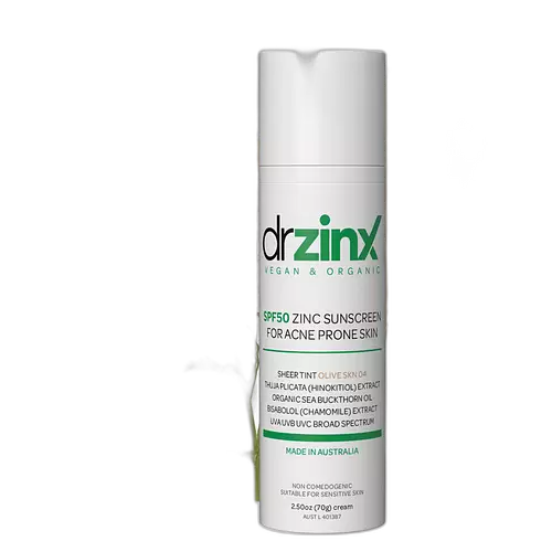 Dr Zinx Organic Mineral Tinted Sunscreen for Acne Prone Skin SPF50 Olive 04