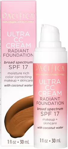 Pacifica Ultra CC Cream Radiant Foundation With 100% Physical Broad Spectrum SPF 17 Warm/Tan
