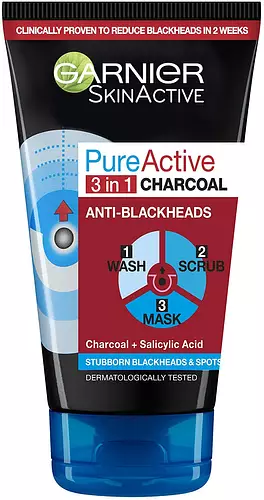 Garnier Pure Active Intensive 3 in 1 Charcoal Blackhead Mask Wash Scrub