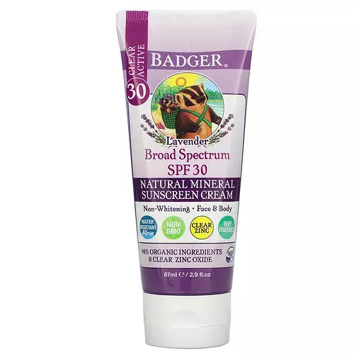 Badger Lavender Broad Spectrum SPF 30 Zinc Oxide Sunscreen Cream