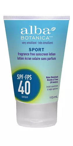Alba Botanical Very Emollient Sport Fragrance Free Sunscreen Lotion SPF 40