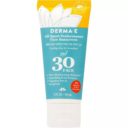 Derma E All Sport Performance Face Sunscreen SPF 30, Cooling Aloe & Cucumber