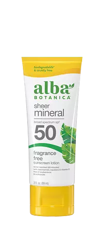 Alba Botanical Sheer Mineral Sunscreen Fragrance Free Sunscreen Lotion SPF 50