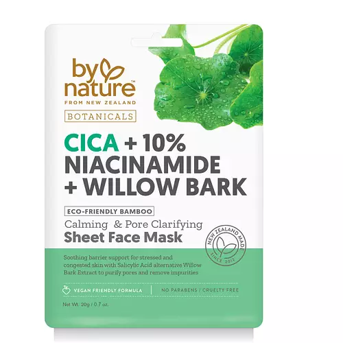 By Nature Cica + 10% Niacinamide + Willow Bark Calming & Pore Clarifying Sheet Mask