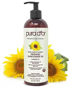 Pura D'or Organic Sunflower Seed Oil - USDA Certified 100% Pure Carrier Oil